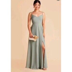 Birdy Grey Green Dress Chiffon Size M Bridesmaids With Slit